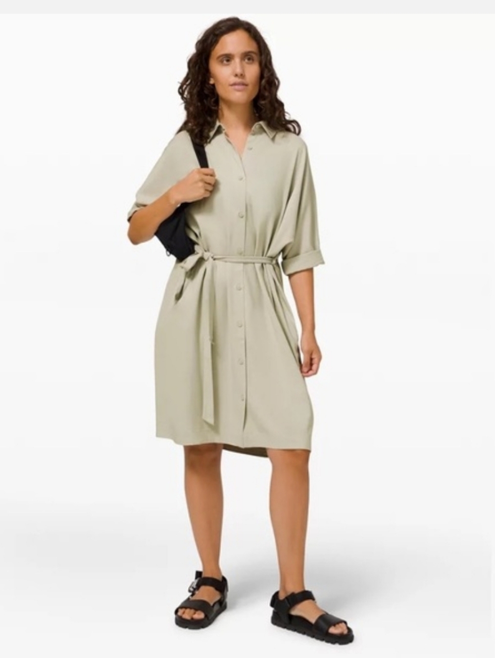 LULULEMON | Perfectly Poised Dress sage Green Belted Pockets Sz 12